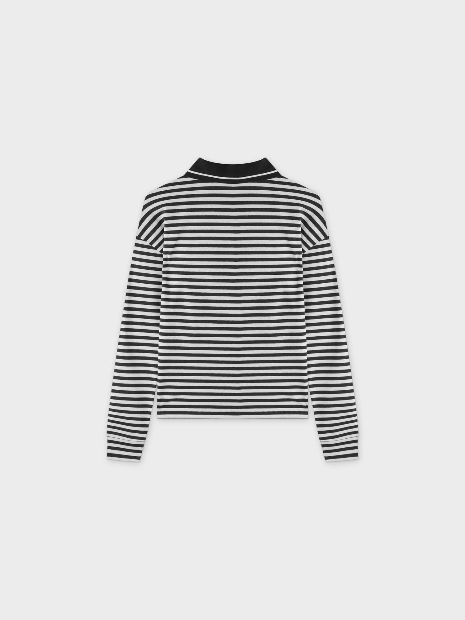 Striped Collar Tee-Black/White