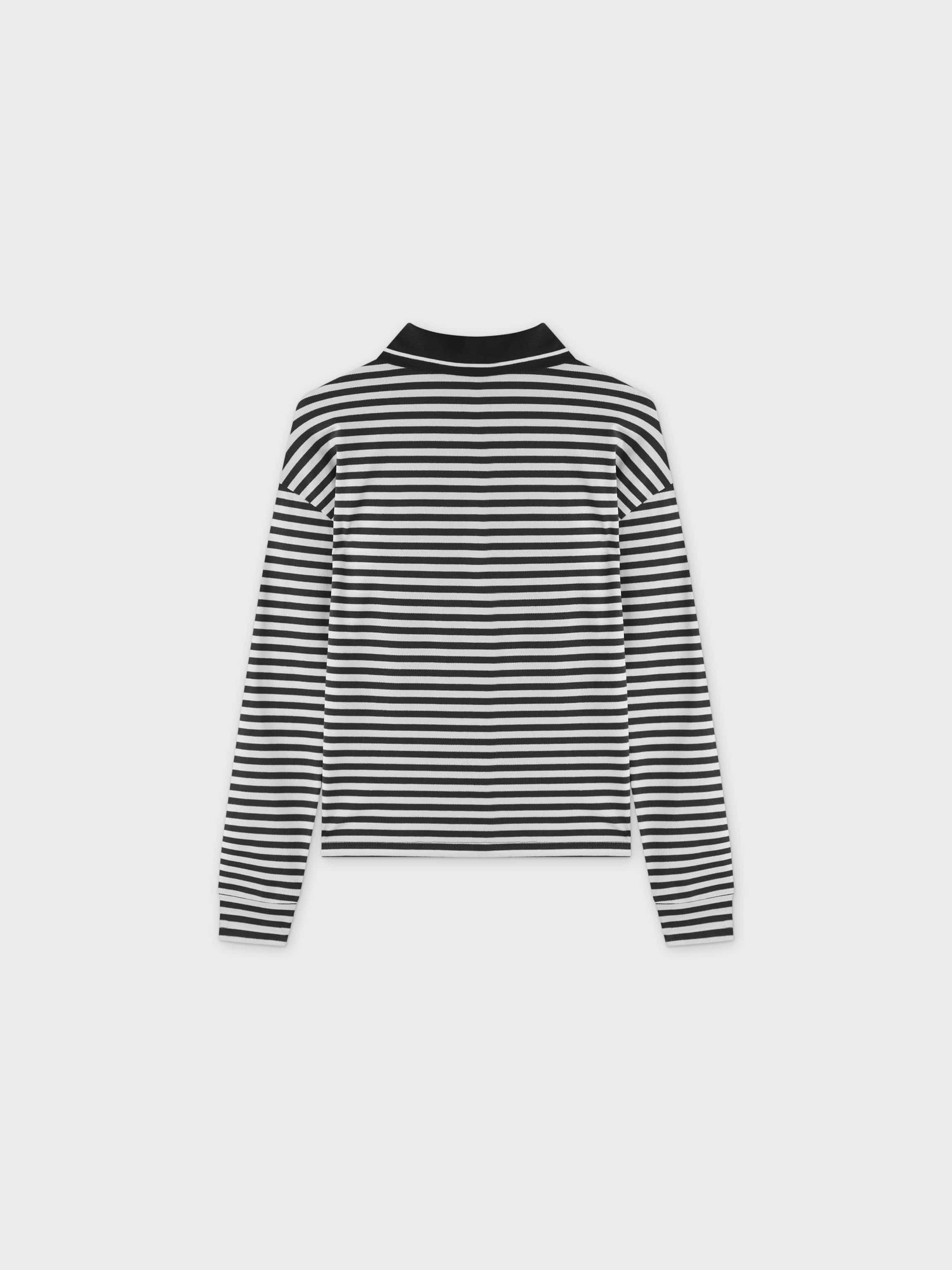 Striped Collar Tee-Black/White