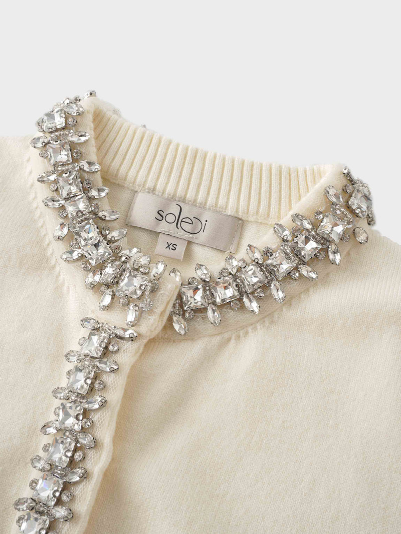 Embellished Cardigan Sweater-Cream