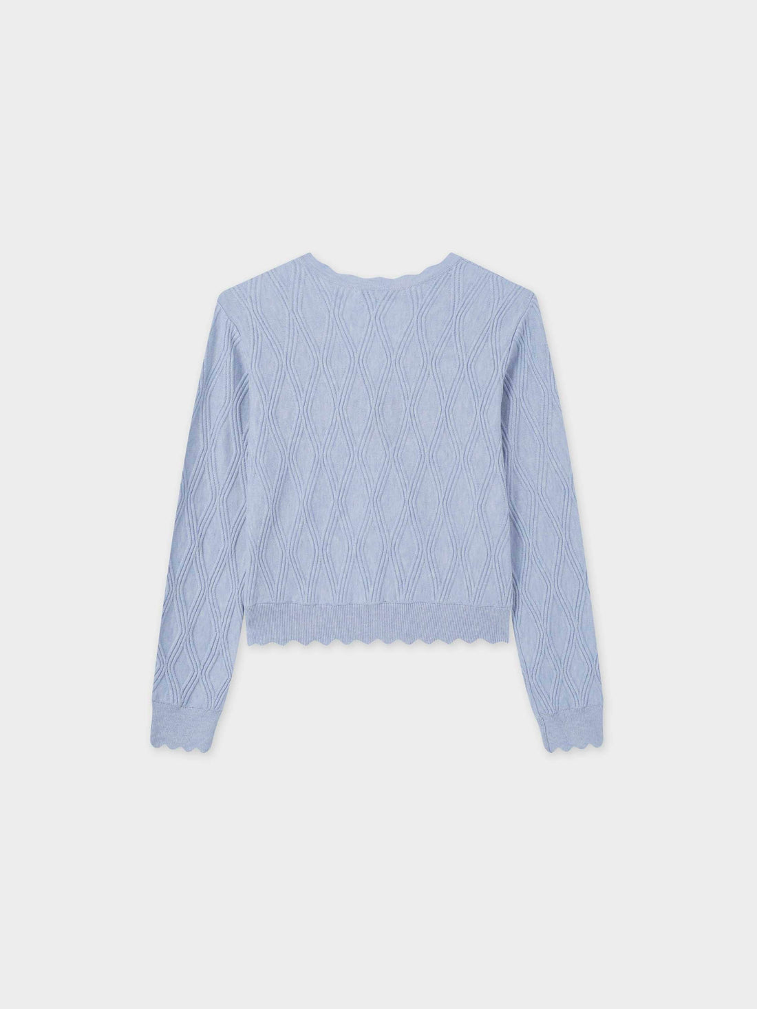 Scalloped Edge Cardigan-Light Blue Heather