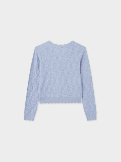 Scalloped Edge Cardigan-Light Blue Heather