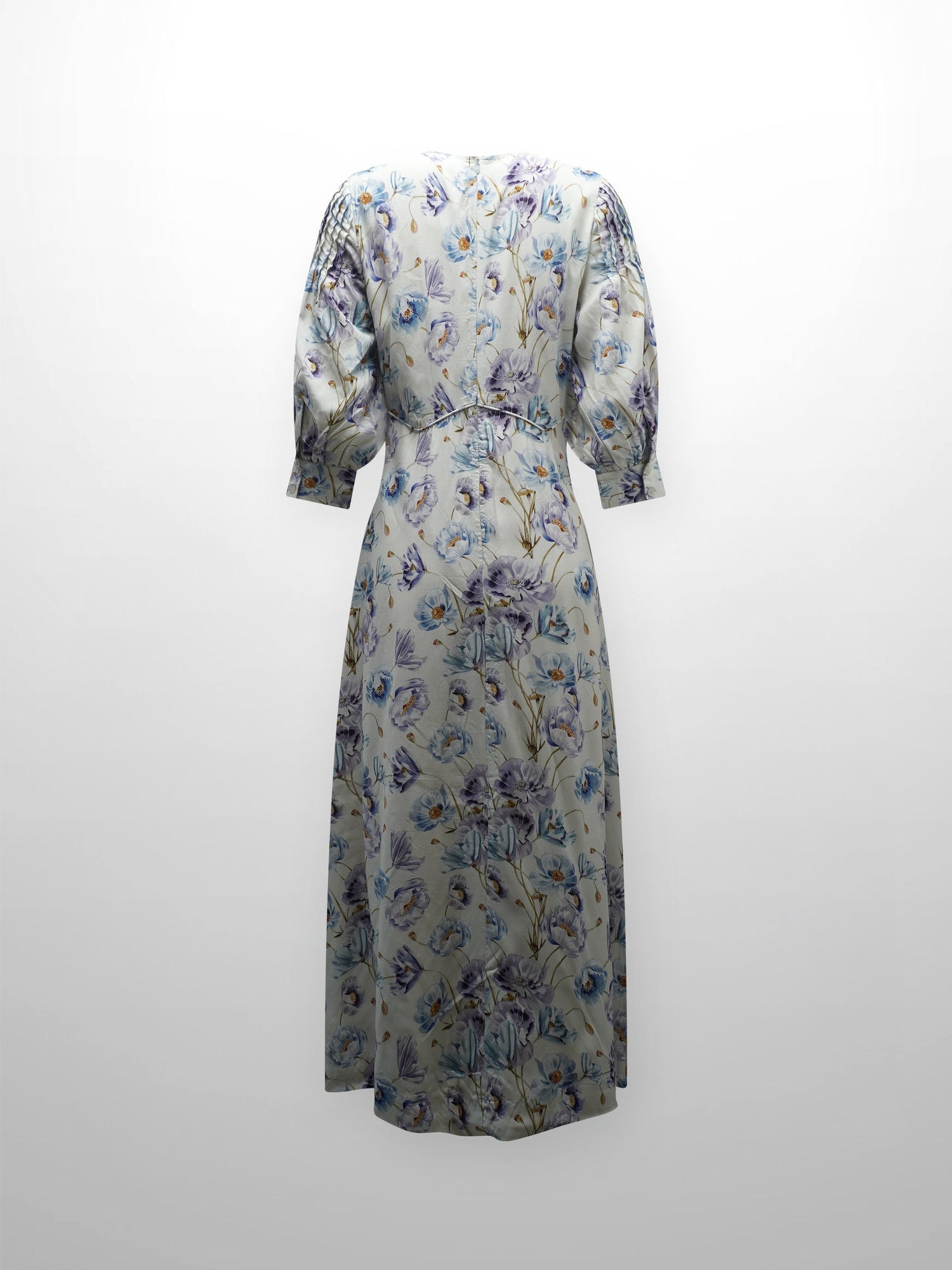 Pleated Sleeve High Waisted Dress-Floral