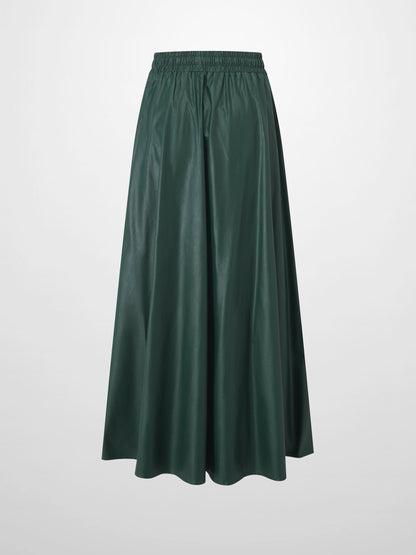 Drawstring Faux Leather Skirt-Hunter Green