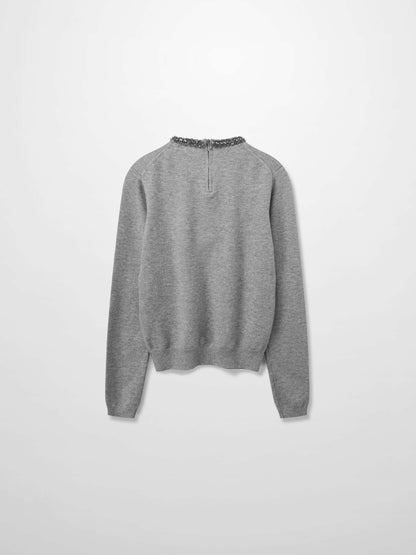 Embellished Crew Sweater-Grey