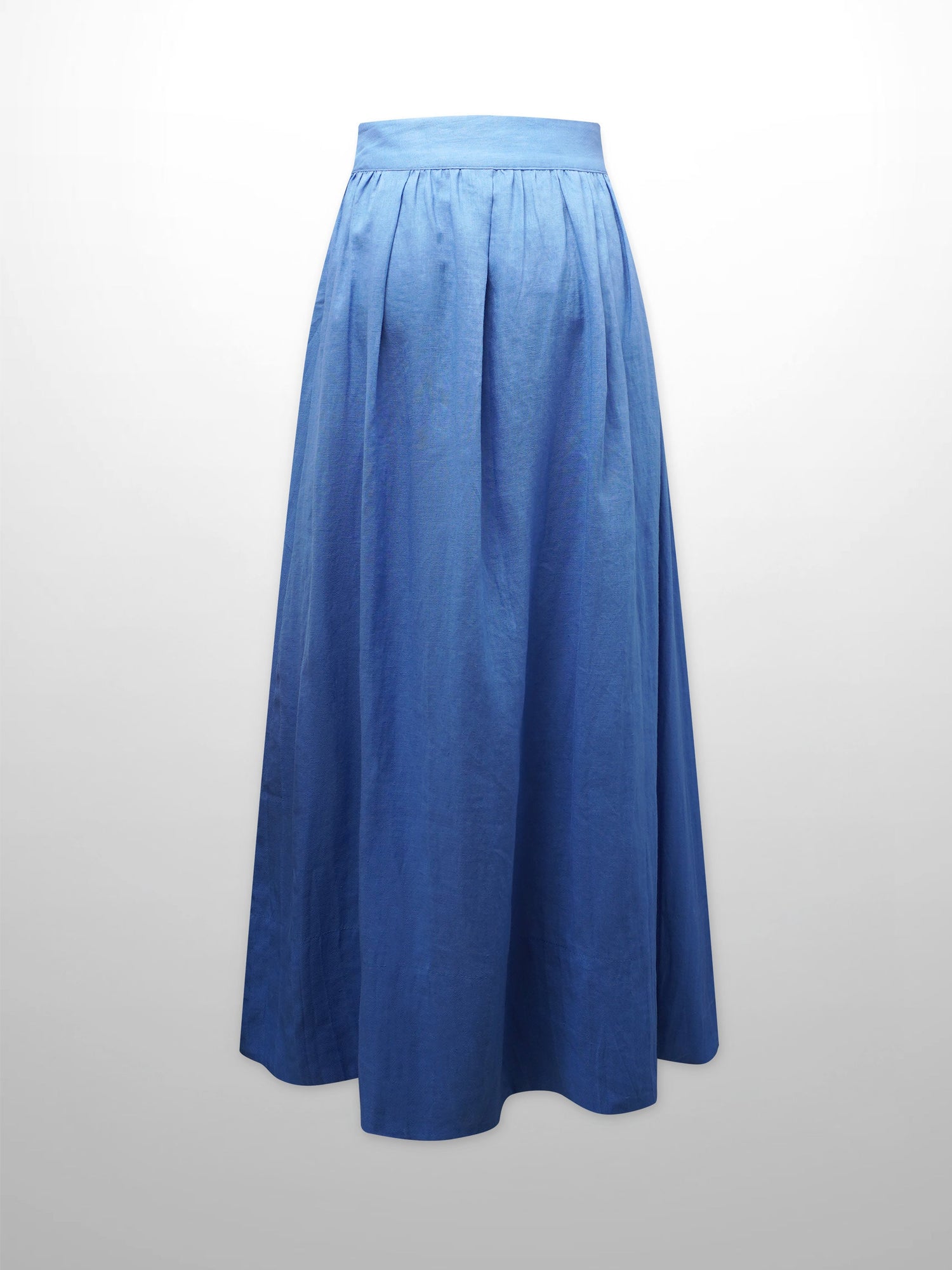 Gathered Waist Linen Skirt-Ocean Blue