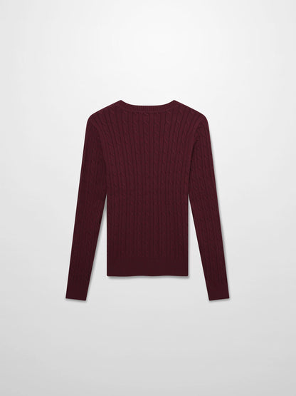 Crew Neck Cable Sweater-Heathered Burgundy