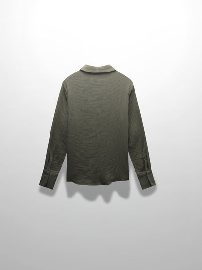 Gauze Button Down Blouse-Olive