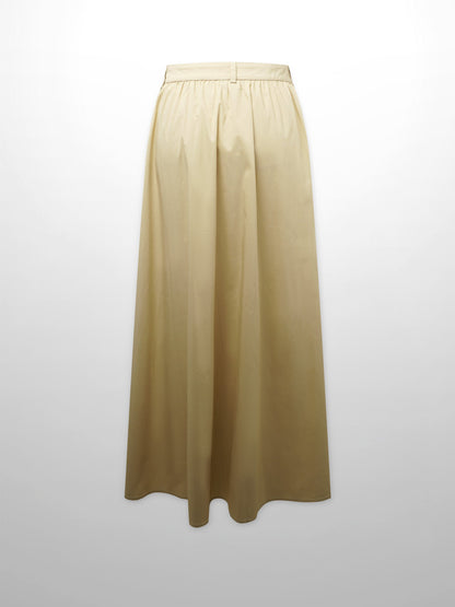 Button Down Cotton Blend Skirt-Tan