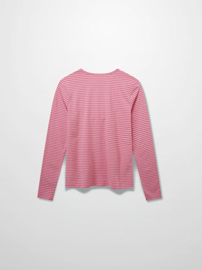 Flat Striped High V Long Sleeve-Pink/White