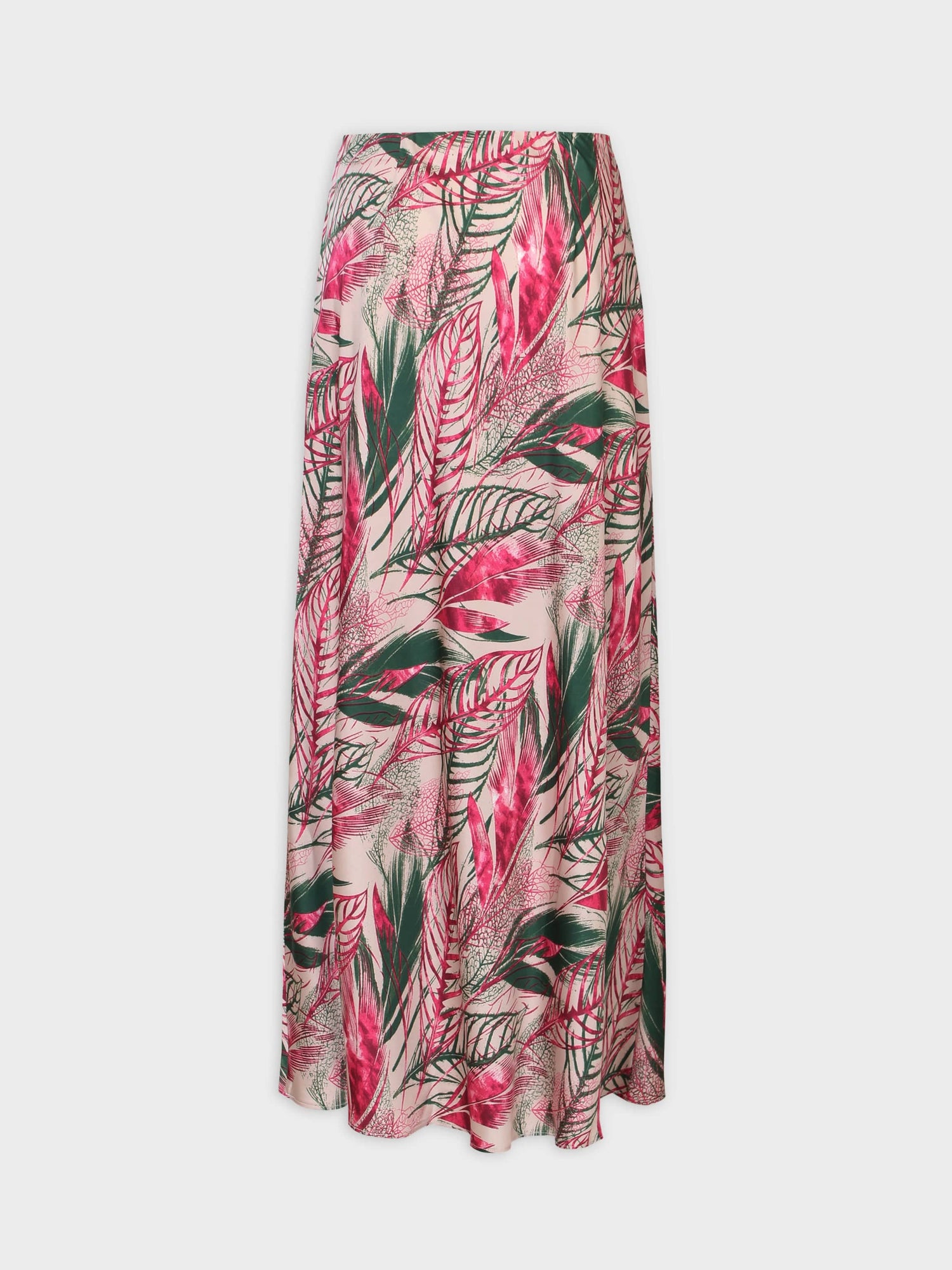 Printed Satin Slip Skirt-Pink Palm