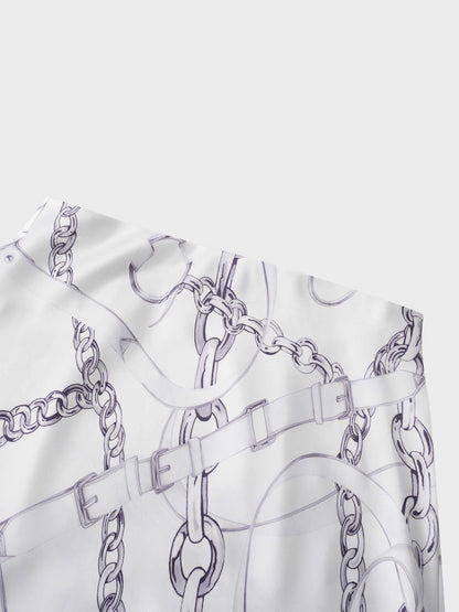 Printed Faux Satin Slip Skirt-Chain Design