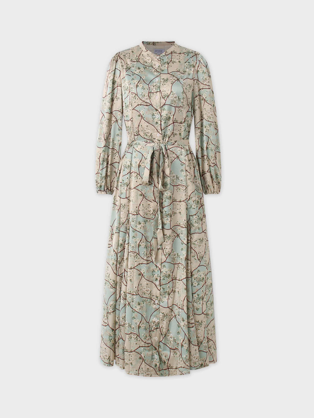 Button Down Flare Dress-Mint Floral Patchwork