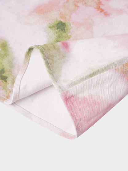 Printed Denim Trumpet Style Skirt-Pink/Green Floral