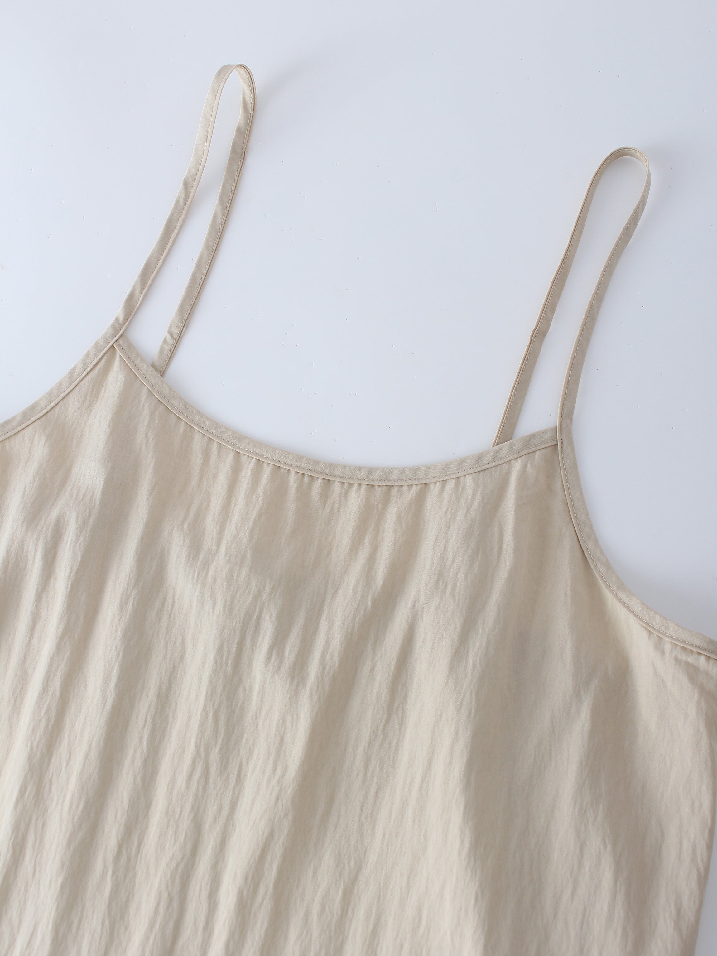 Crinkle Cotton Slip Dress-Tan