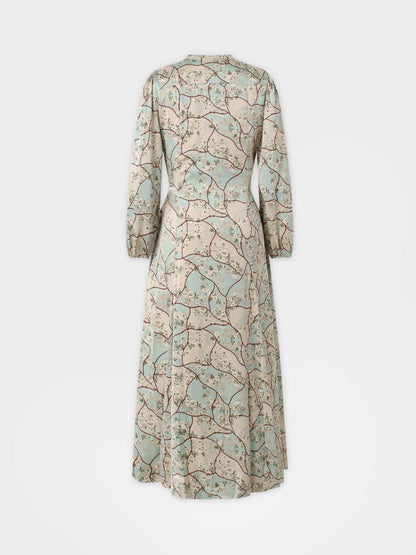 Button Down Flare Dress-Mint Floral Patchwork