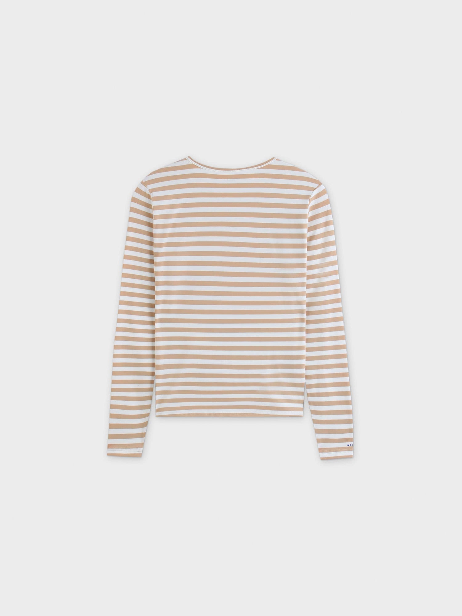 Thin Stripe High V Tee-Tan/White Stripe