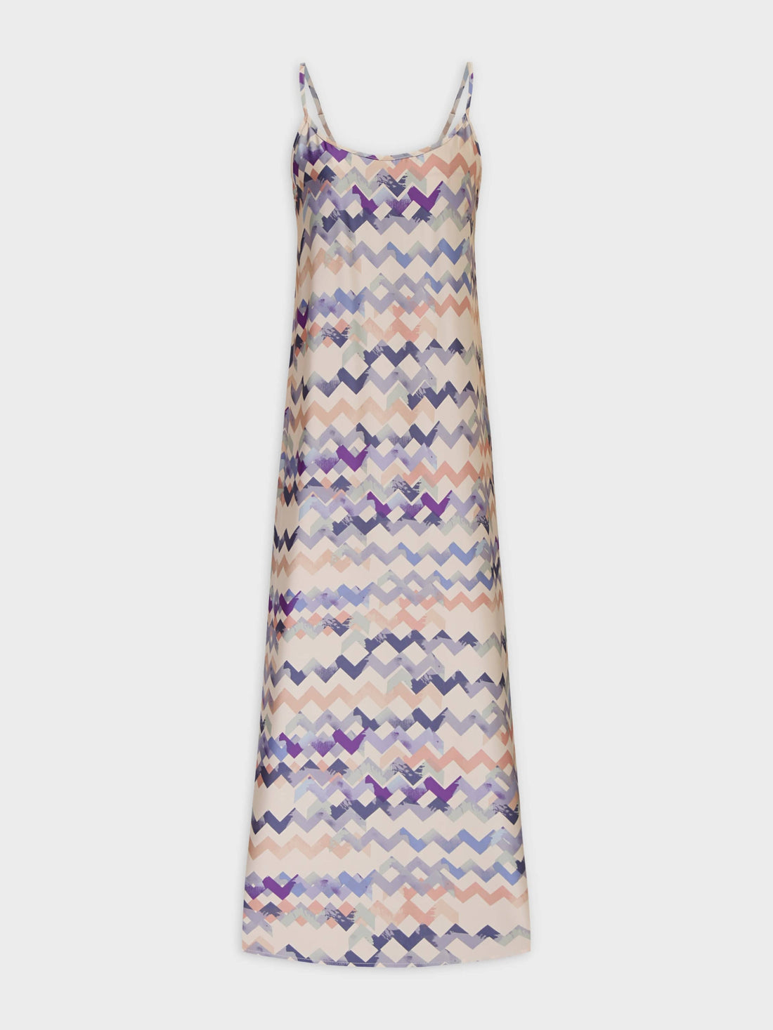 Printed Crew Neck Slip Dress-Multi Color Chevron