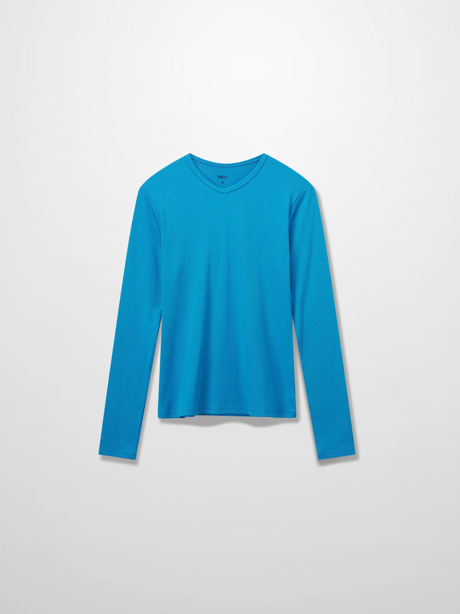RIBBED HIGH V TEE LS-SKY BLUE