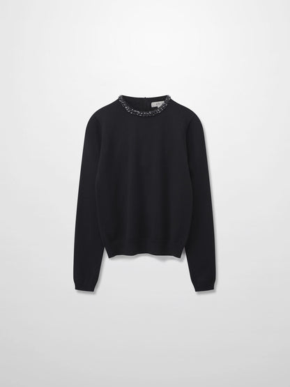 Embellished Crew Sweater-Black