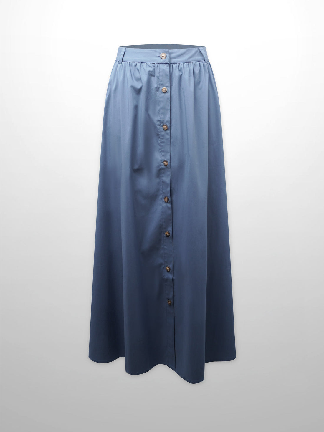 Button Down Cotton Blend Skirt-Denim Blue