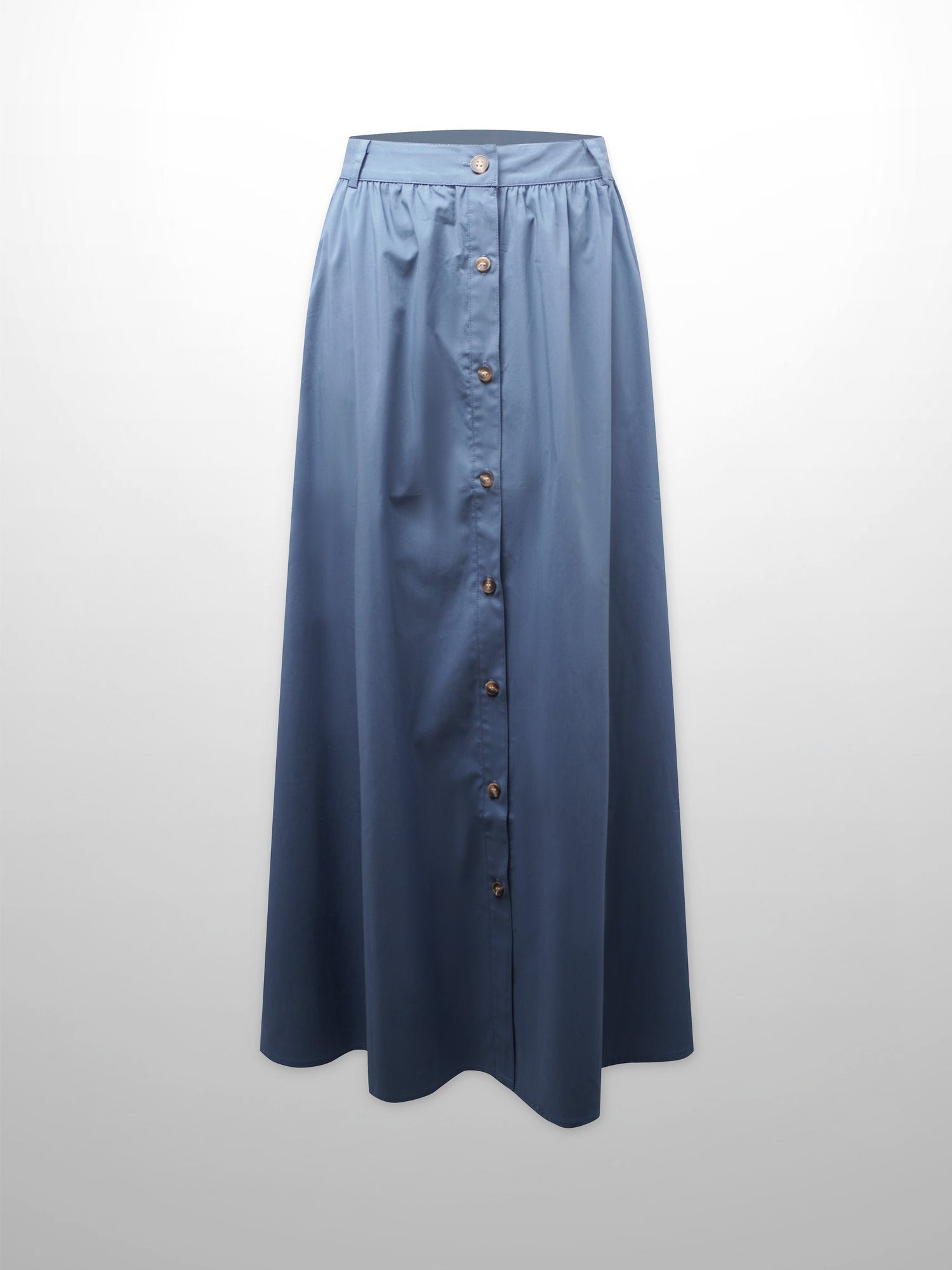 Button Down Cotton Blend Skirt-Denim Blue