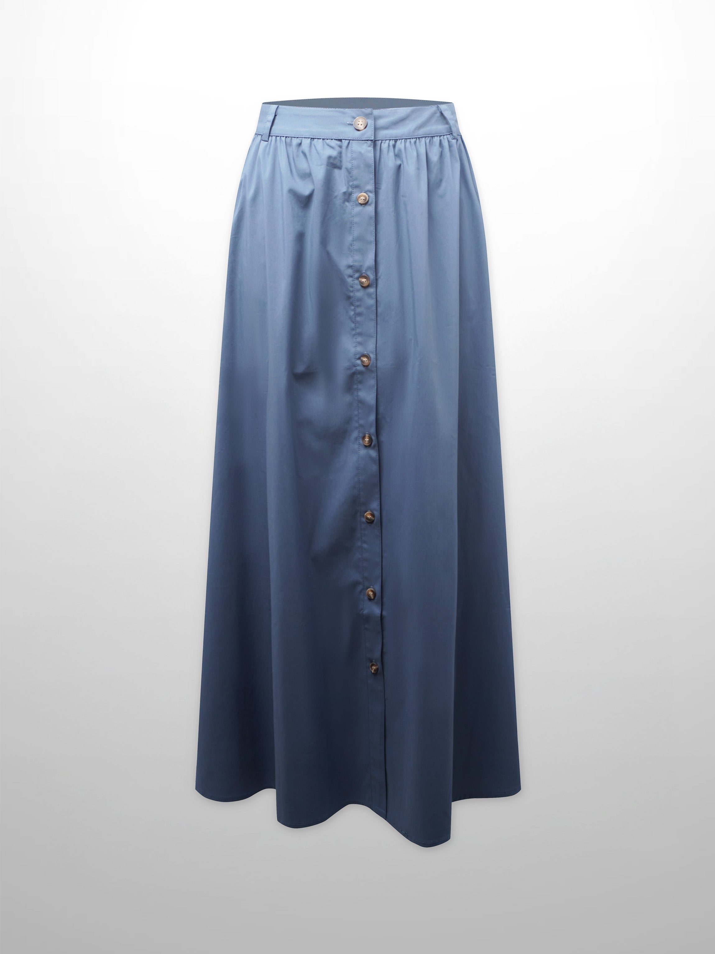 Button Down Cotton Blend Skirt-Denim Blue