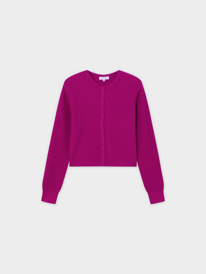 Button Down Ribbed Cardigan-Fuchsia Pink