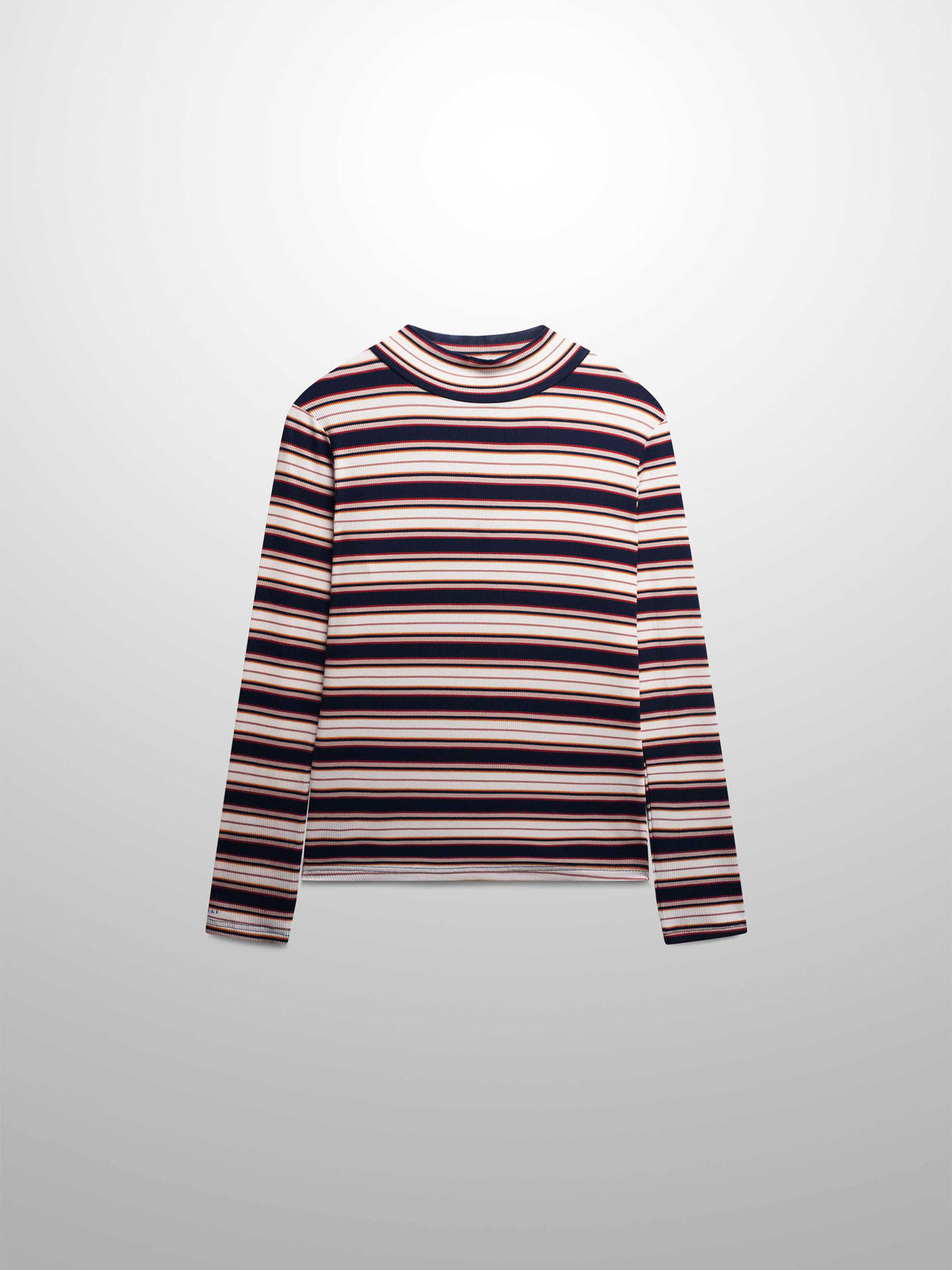 Striped Ribbed Turtleneck-Navy/Camel