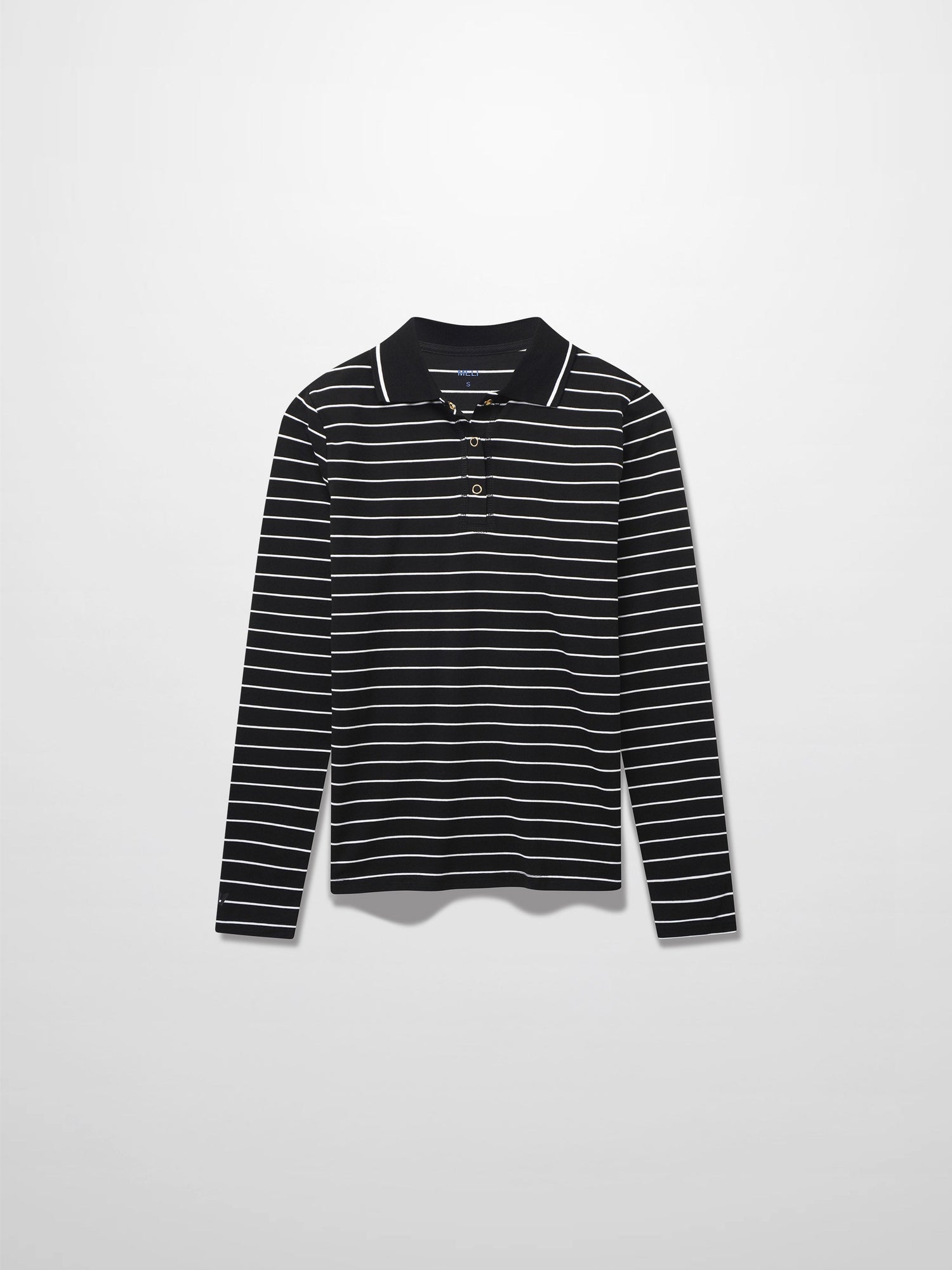 Striped Collar Snap Tee-Black/White