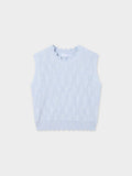 Scalloped Sleeveless Crew Neck Sweater-Light Blue Heather