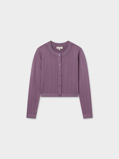 Crystal Pinstripe Crew Cardigan-Purple