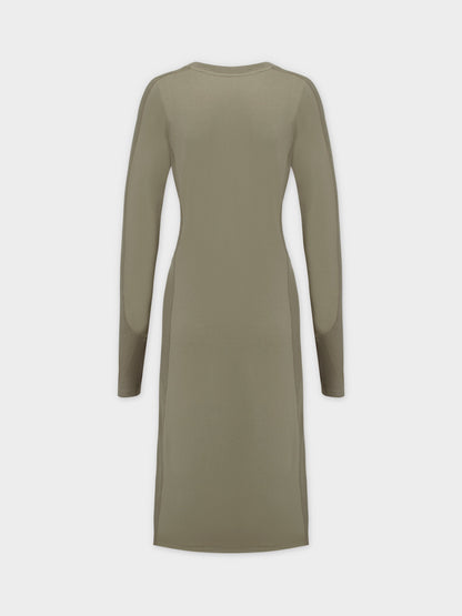 CREW NECK POCKET TEE DRESS 41"-OLIVE