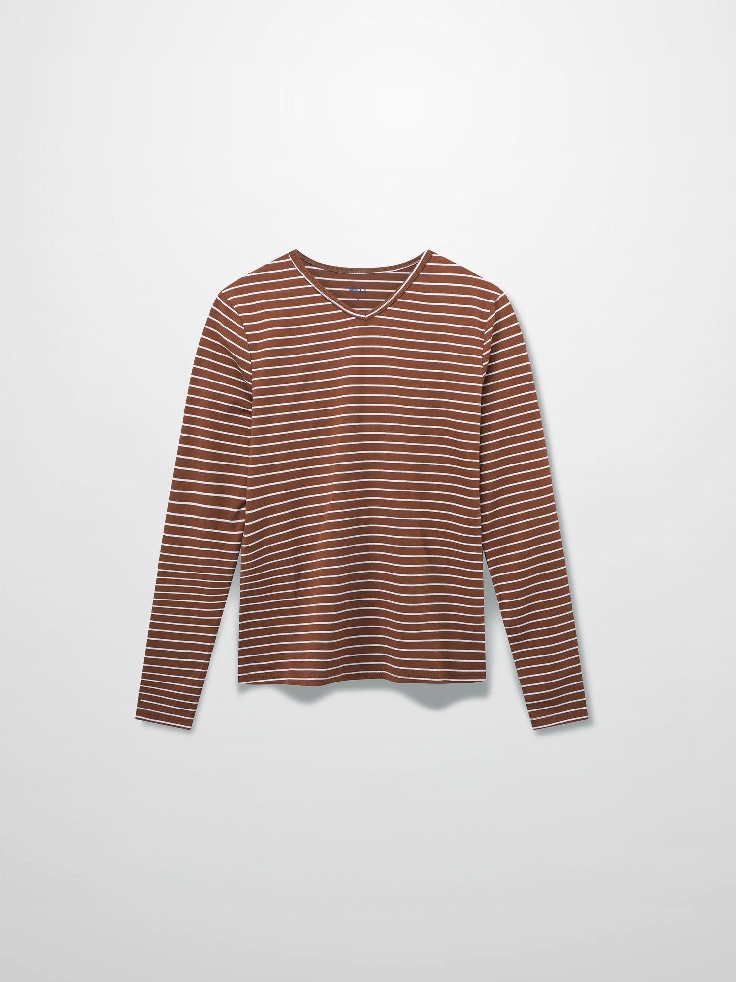 Flat Striped High V Long Sleeve-Brown/White