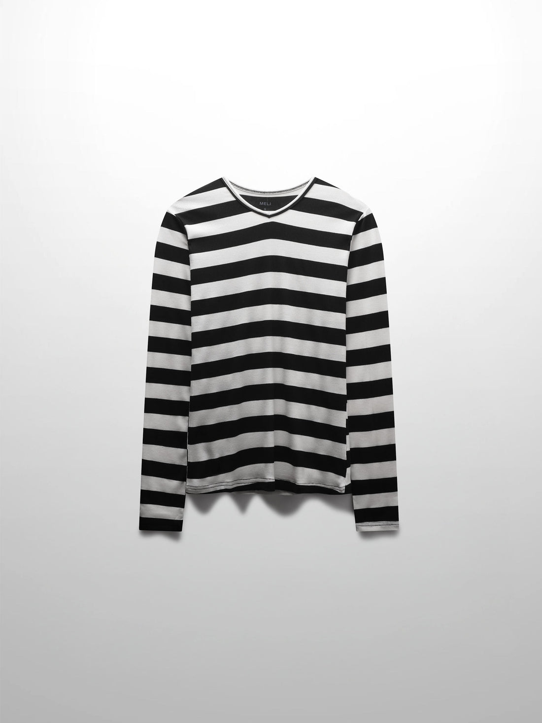 Ribbed Striped High V Tee Long Sleeve-White/Black