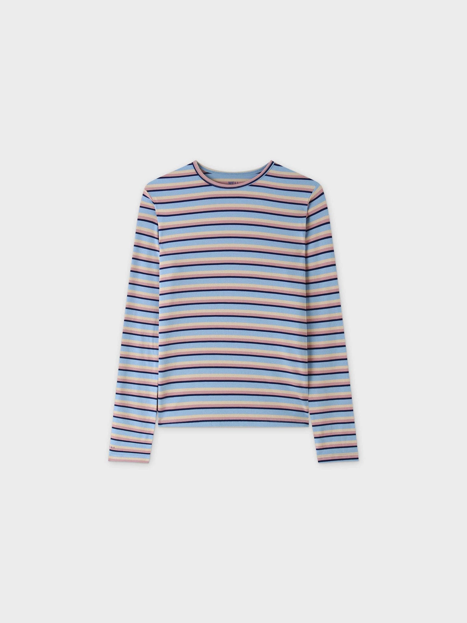 Striped Ribbed Crew-Blue/Pink/Tan