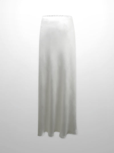 Faux Satin A-Line Skirt-White