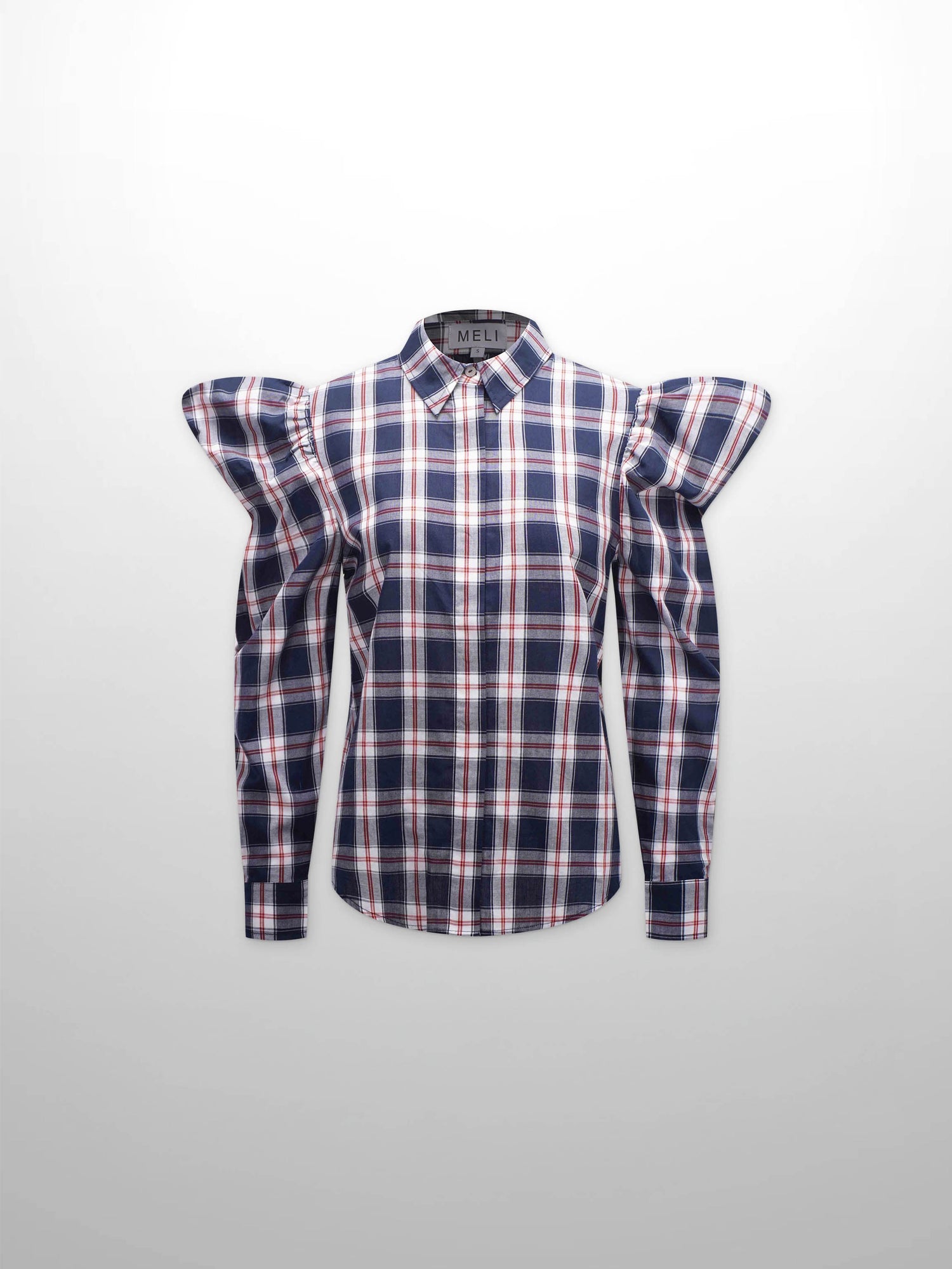 Puff Sleeve Blouse-Nautical Plaid