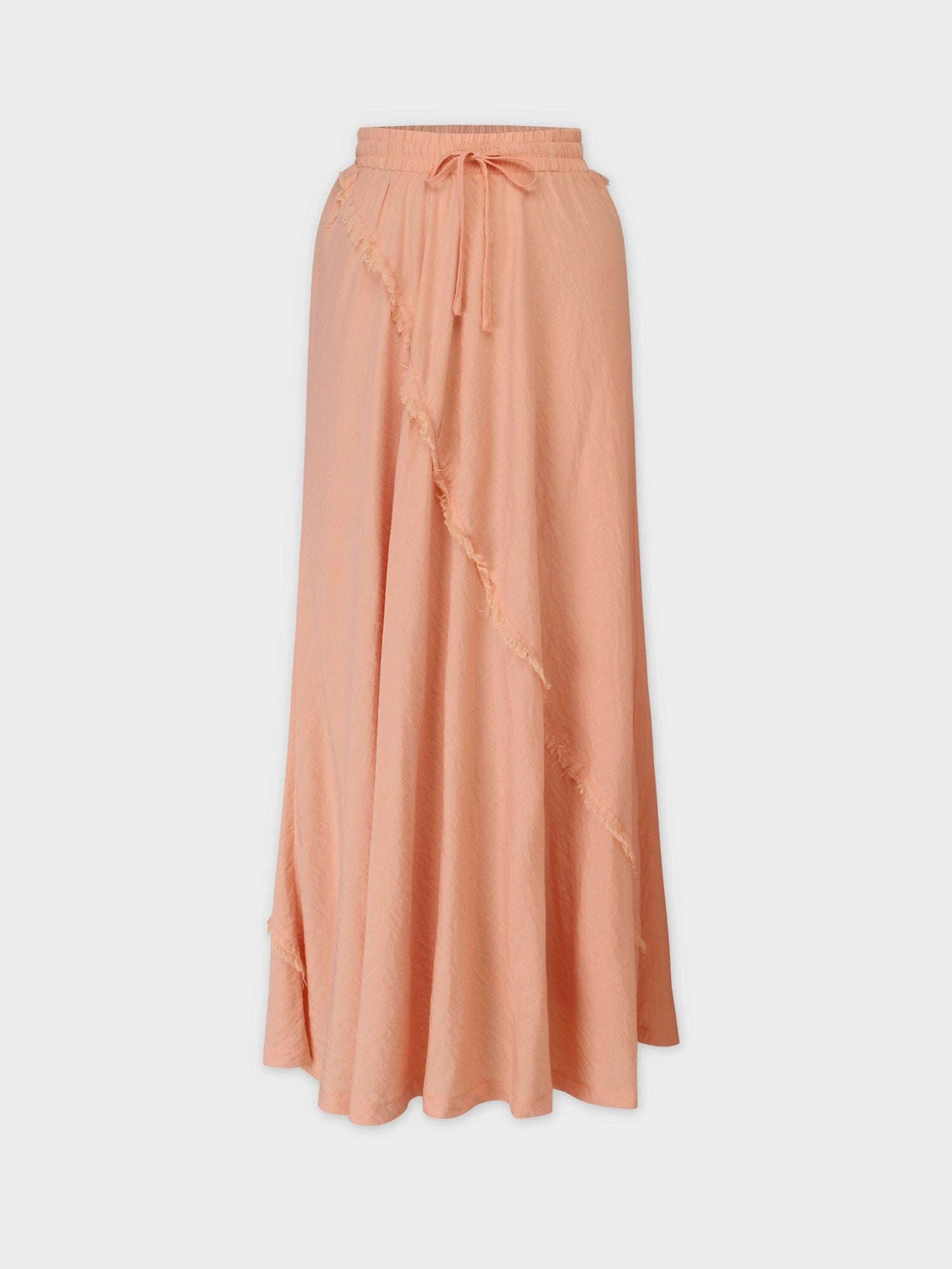 DRAWSTRING FRINGE SKIRT-PEACH