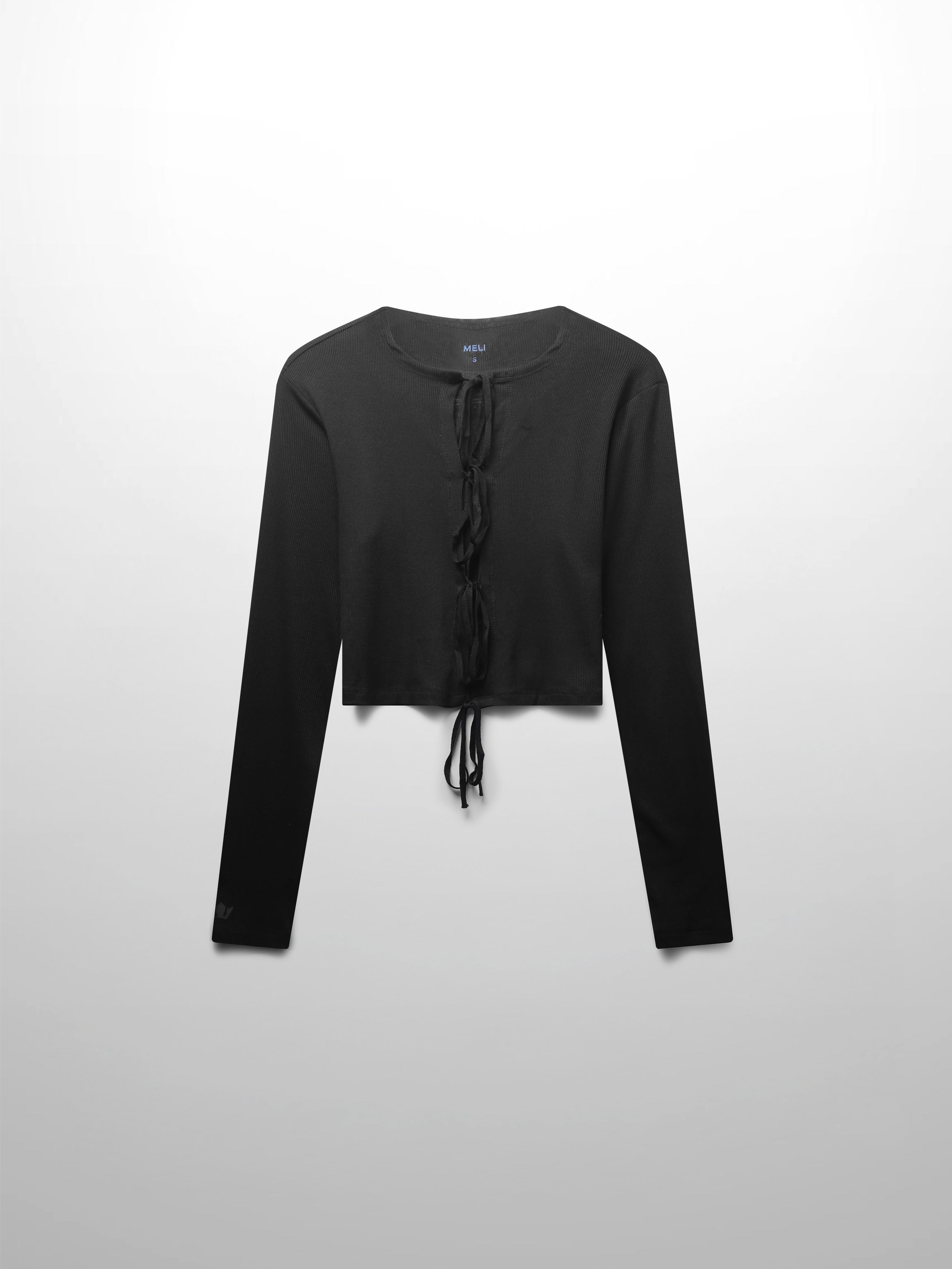 Ribbed Crop Bow Cardigan-Black