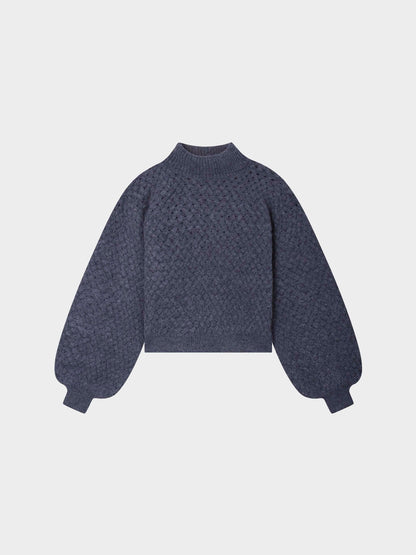 Basketweave Turtleneck Sweater-Heathered Navy