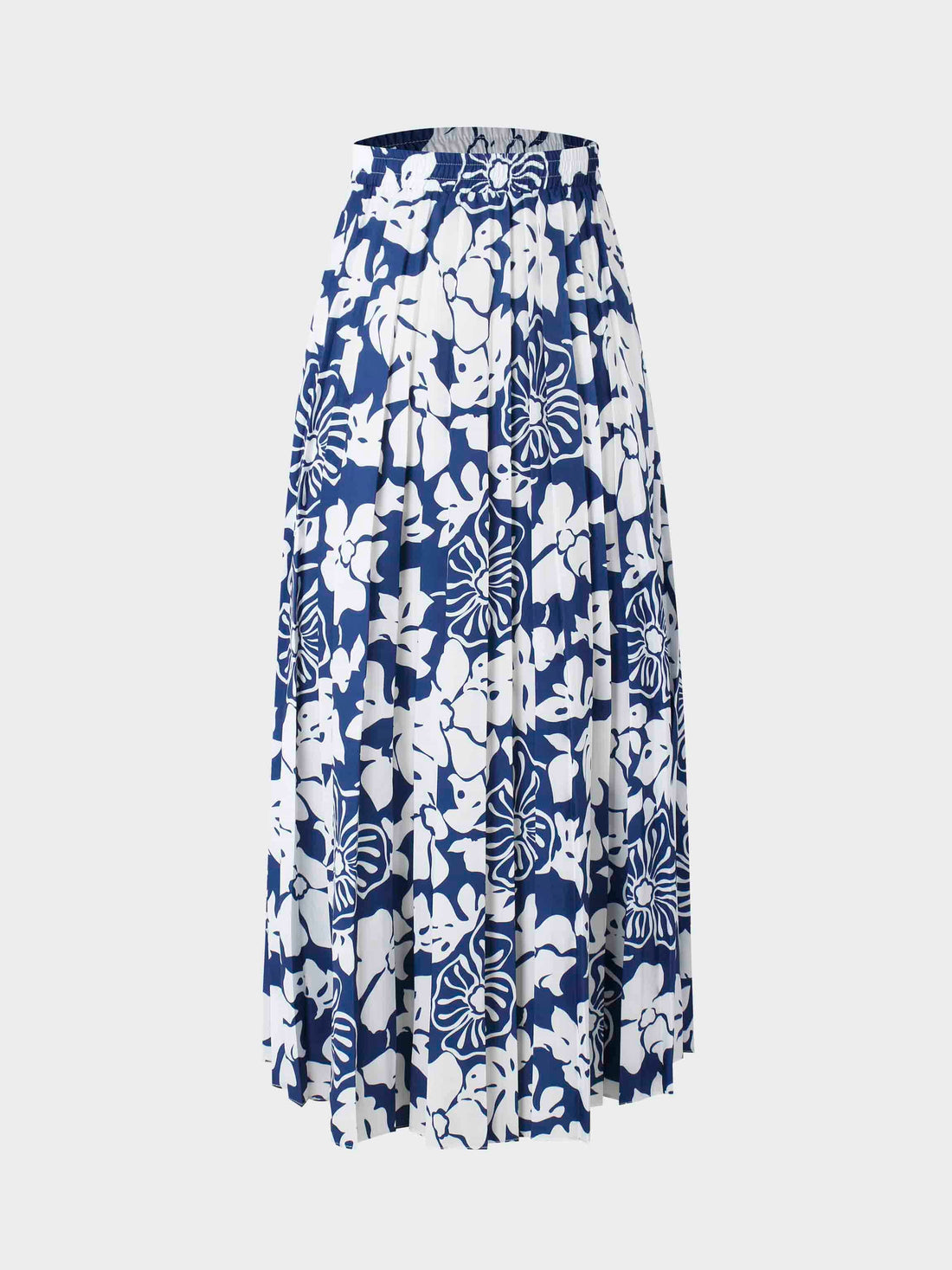 Covered Band Pleated Skirt 37"-Blue Floral