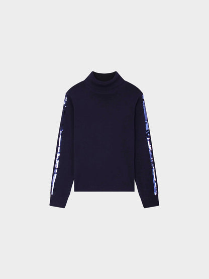 Sequin Trim Sweater-Navy