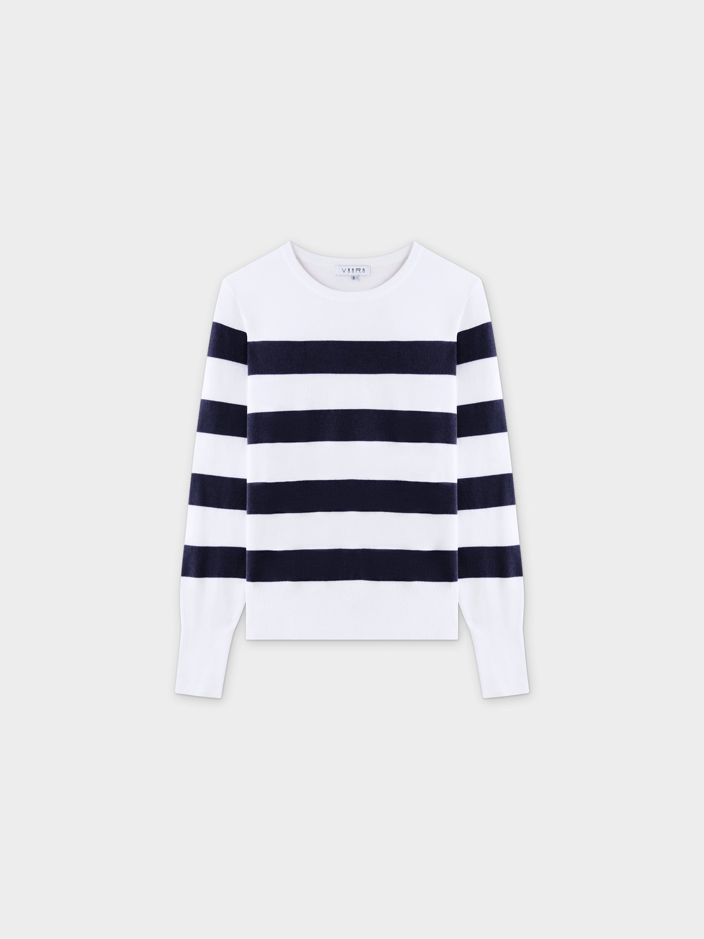 Striped Cotton Sweater-Navy