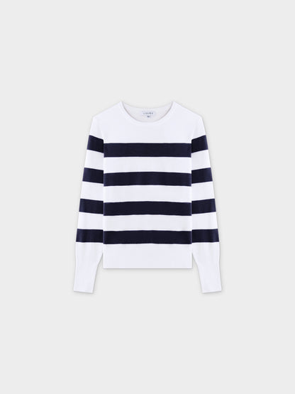 Striped Cotton Sweater-Navy