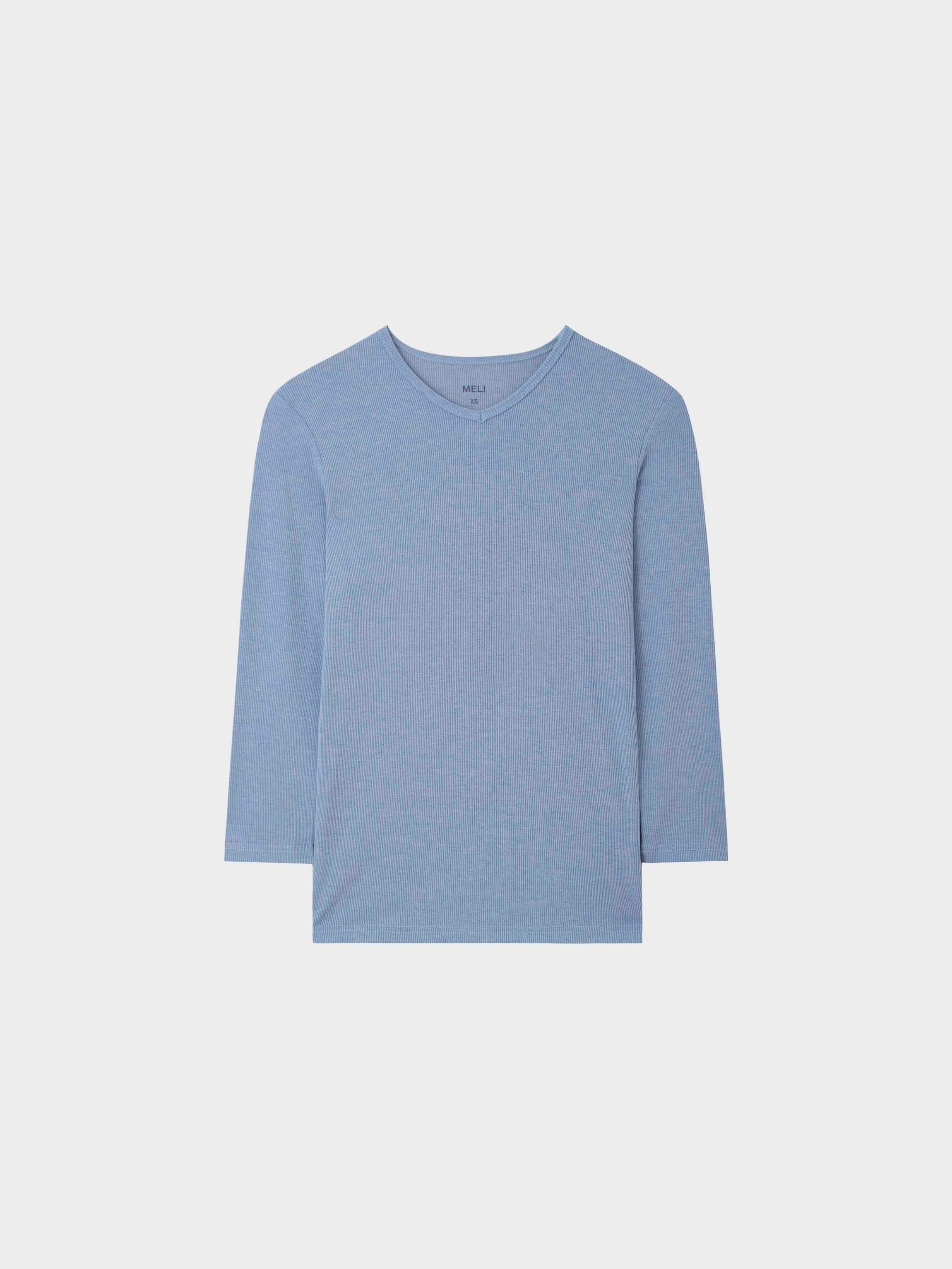 HIGH V RIBBED TEE - 3Q - LIGHT BLUE