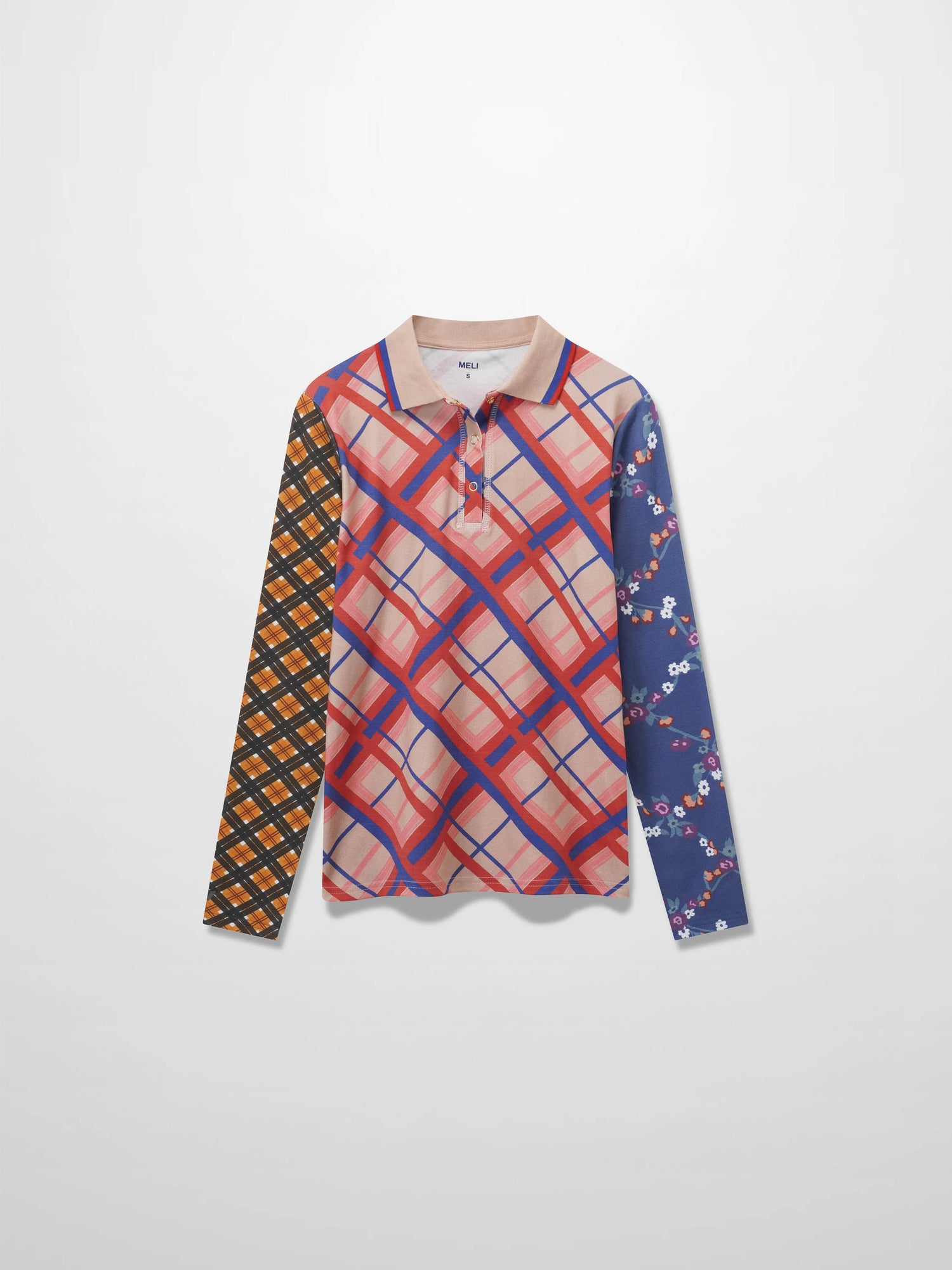 Printed Collar Snap Tee-Mix Plaid