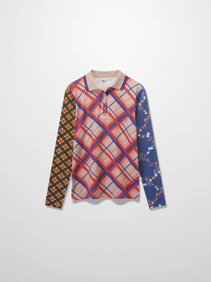Printed Collar Snap Tee-Mix Plaid