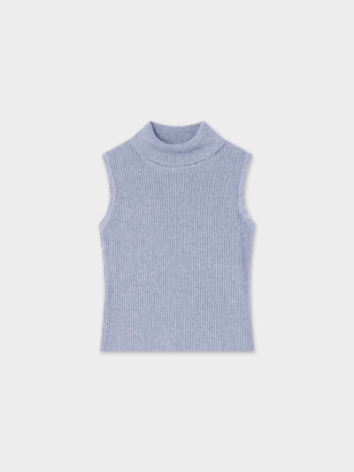 Sleeveless Ribbed Turtleneck-Heathered Grey