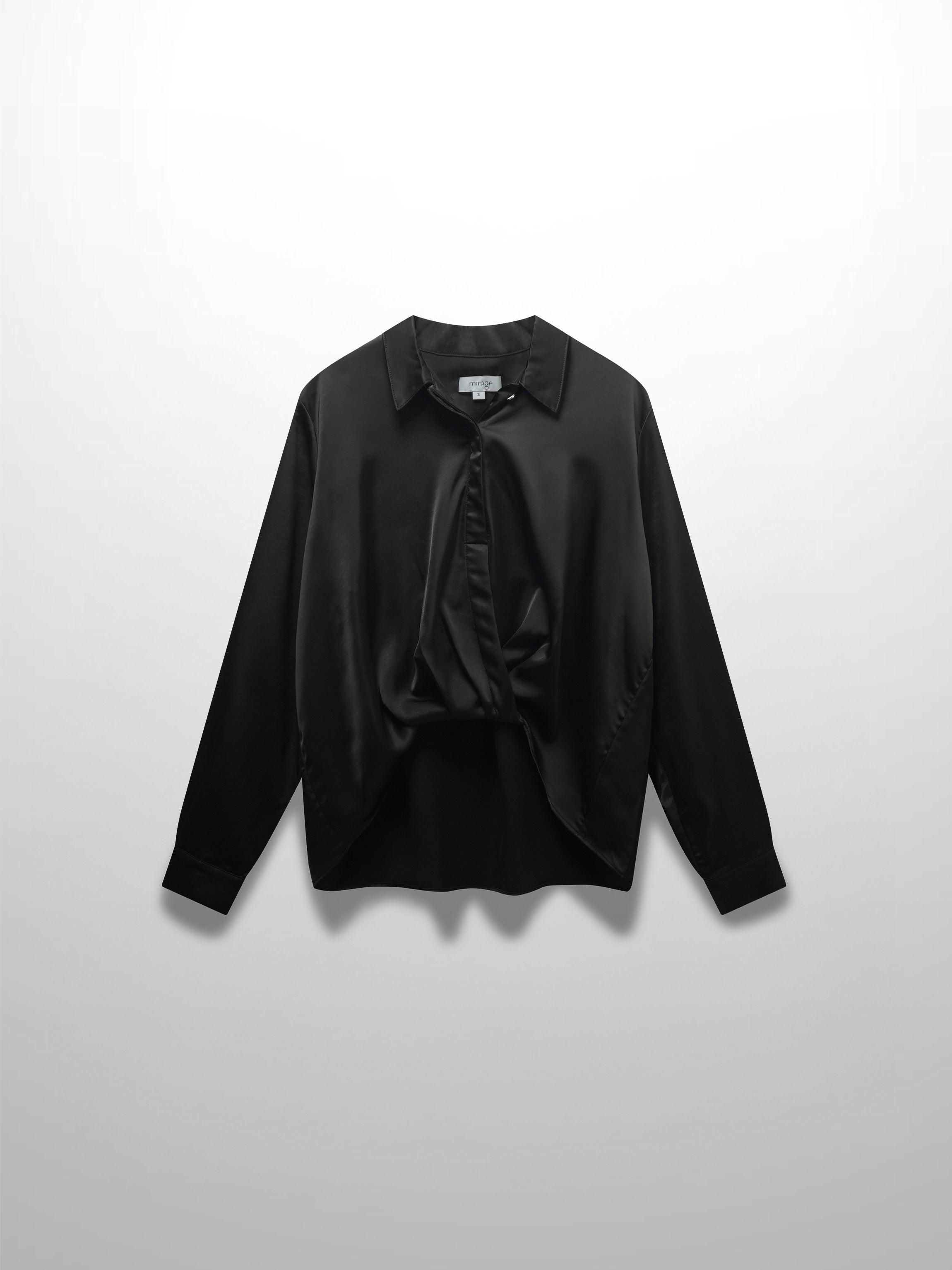 High/Low Faux Satin Crossover Top-Black