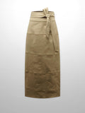 Stitched Tiered Belted Denim Skirt-Khaki